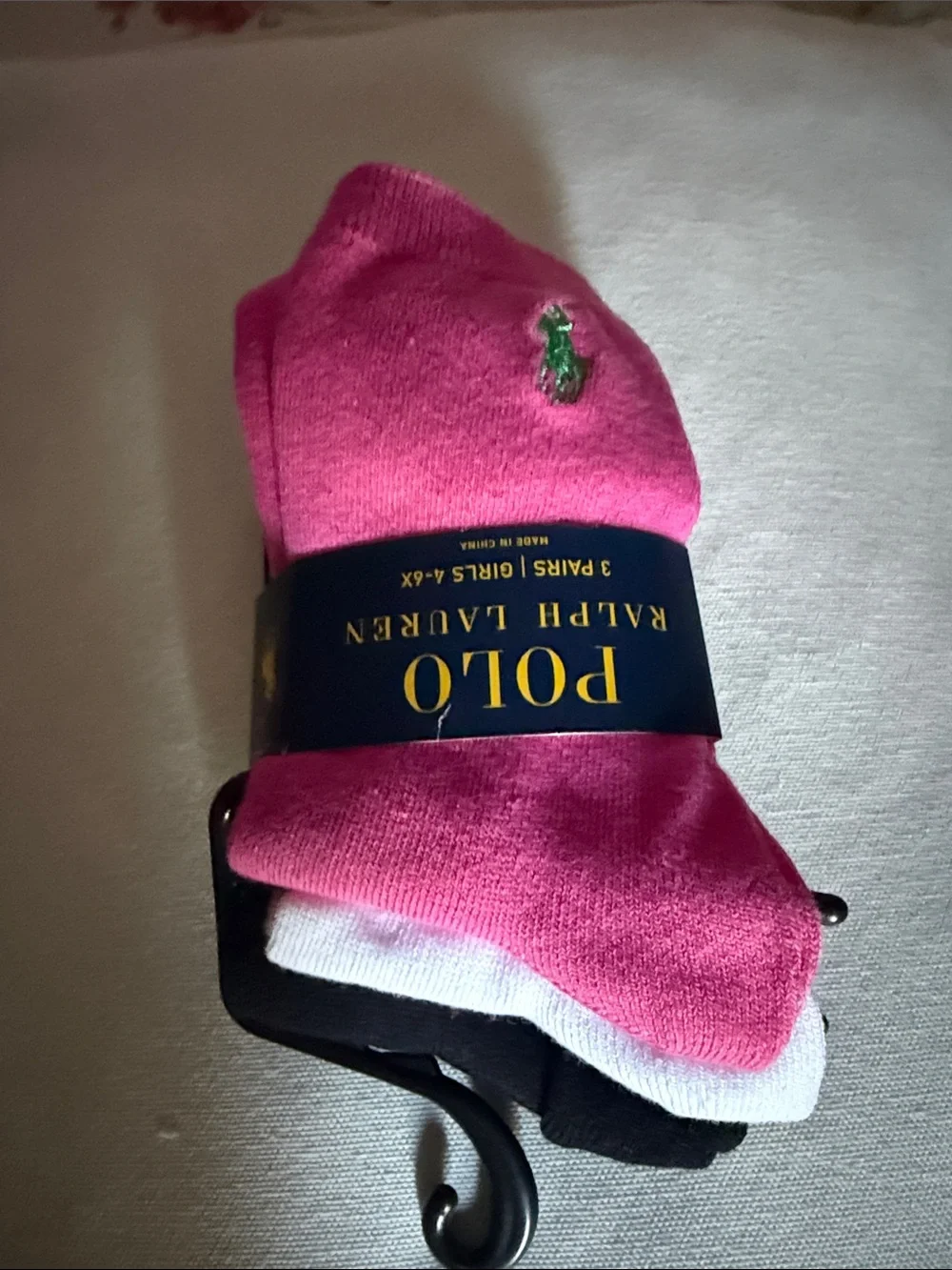 Polo by Ralph Lauren Girls Bright Pink No-Show Socks with Green Logo - 3 Pairs